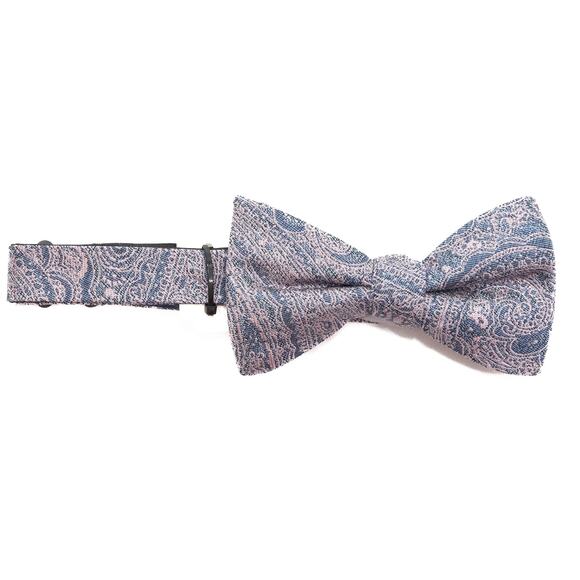 Ryan Seacrest Adjustable Pink & Blue Paisley 100% Silk Bow Tie - Picture 2 of 7